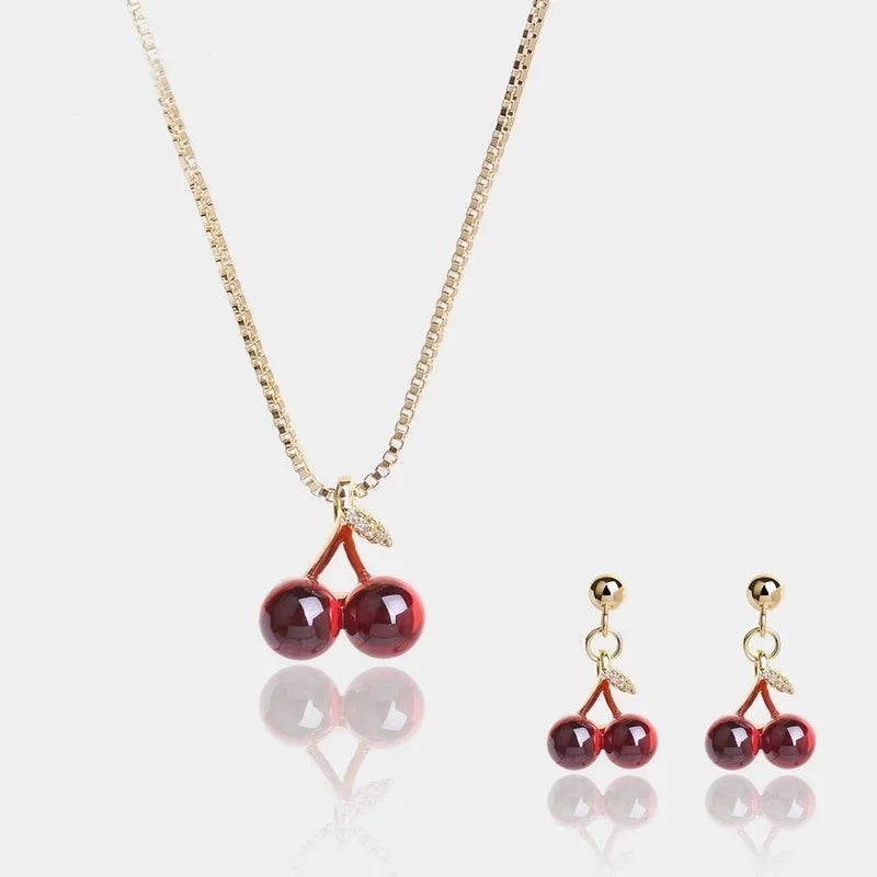 Copper Cherry Plating Cherry Earrings Necklace