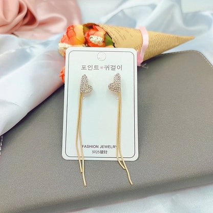 2 Pieces Elegant Star Tassel Heart Shape Inlay Alloy Artificial Pearls Rhinestones Glass Earrings