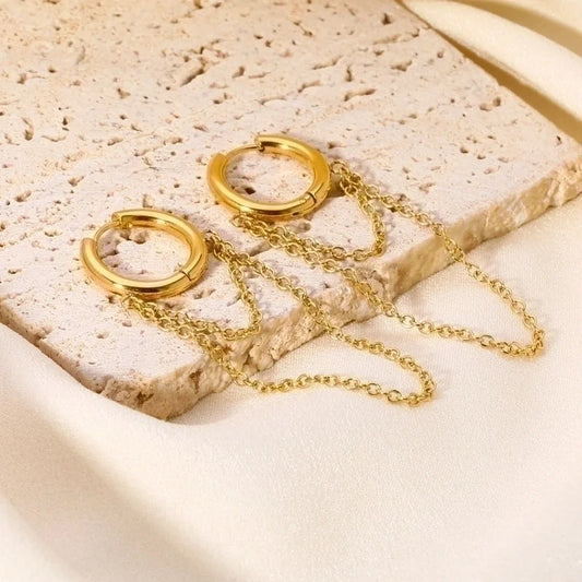 1 Pair Retro French Style Round Tassel Plating 201 Stainless Steel 18K Gold Plated Drop Earrings