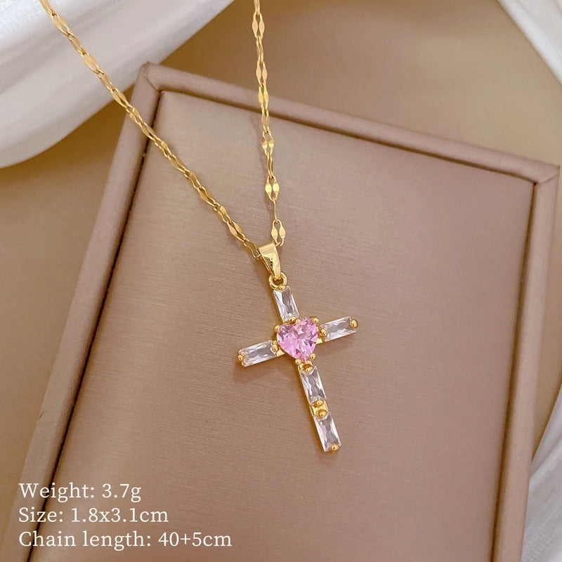 Fashion Geometric Titanium Steel Copper Plating Artificial Diamond Necklace