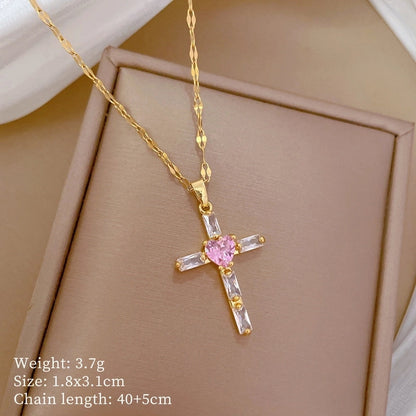 Fashion Geometric Titanium Steel Copper Plating Artificial Diamond Necklace