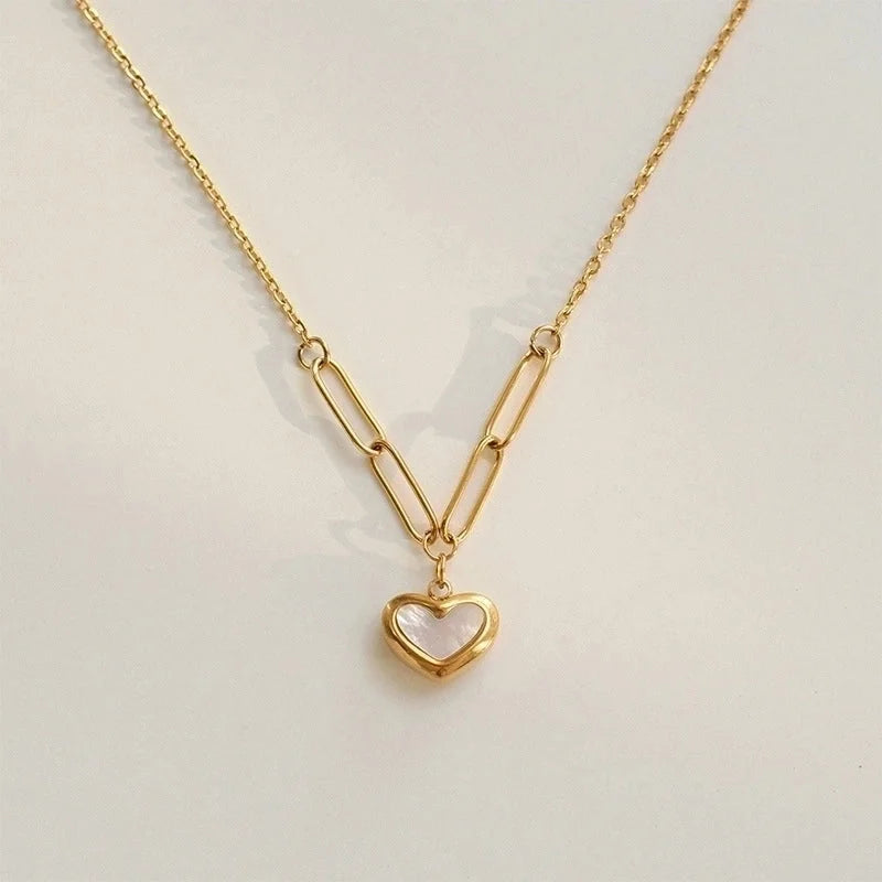 Elegant Sweet Streetwear Round Heart Shape Solid Color Titanium Steel Plating Layered Necklaces Pendant Necklace Necklace