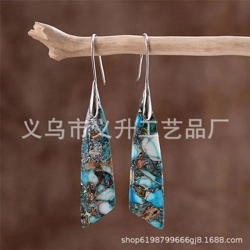 1 Pair Classic Style Water Droplets Patchwork Agate Drop Earrings