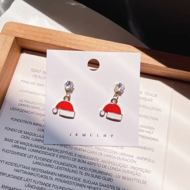 Christmas Earrings Cartoon Cute Santa Elk Earrings Sterling Silver Needle Sweet Girl Earrings