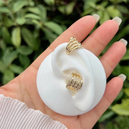 1 Pair Modern Style Minimalist Streetwear Geometric Inlay Copper Zircon 18K Gold Plated Ear Cuffs