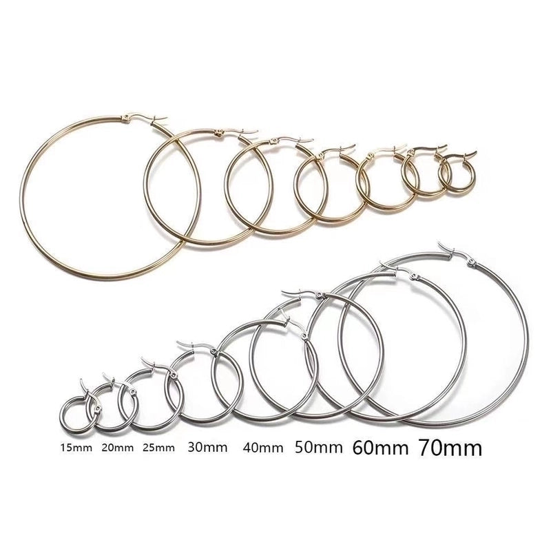 10 Pieces Fashion Round Plating 201 Stainless Steel 18K Gold Plated Hoop Earrings
