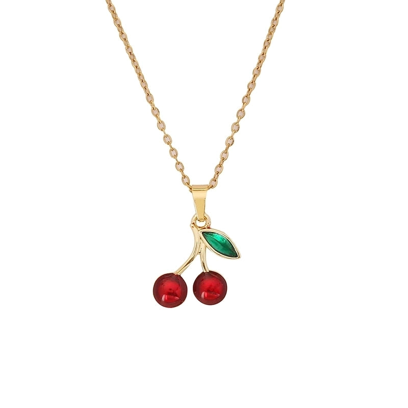 Cute Commute Fruit 304 Stainless Steel Copper Zircon 18K Gold Plated Inlay Pendant Necklace