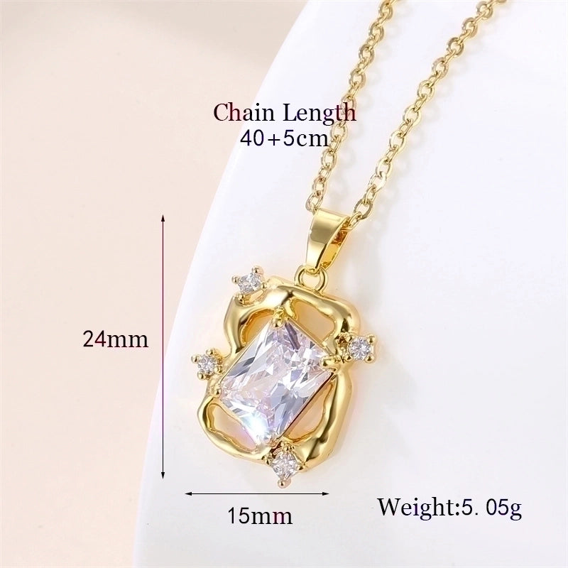 Stainless Steel Titanium Steel 18K Gold Plated Vintage Style Plating Inlay Round Heart Shape Snowflake Zircon Pendant Necklace