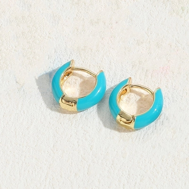 1 Pair Elegant Luxurious Classic Style Solid Color Enamel Plating Copper 14k Gold Plated Hoop Earrings