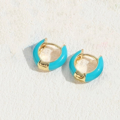 1 Pair Elegant Luxurious Classic Style Solid Color Enamel Plating Copper 14k Gold Plated Hoop Earrings