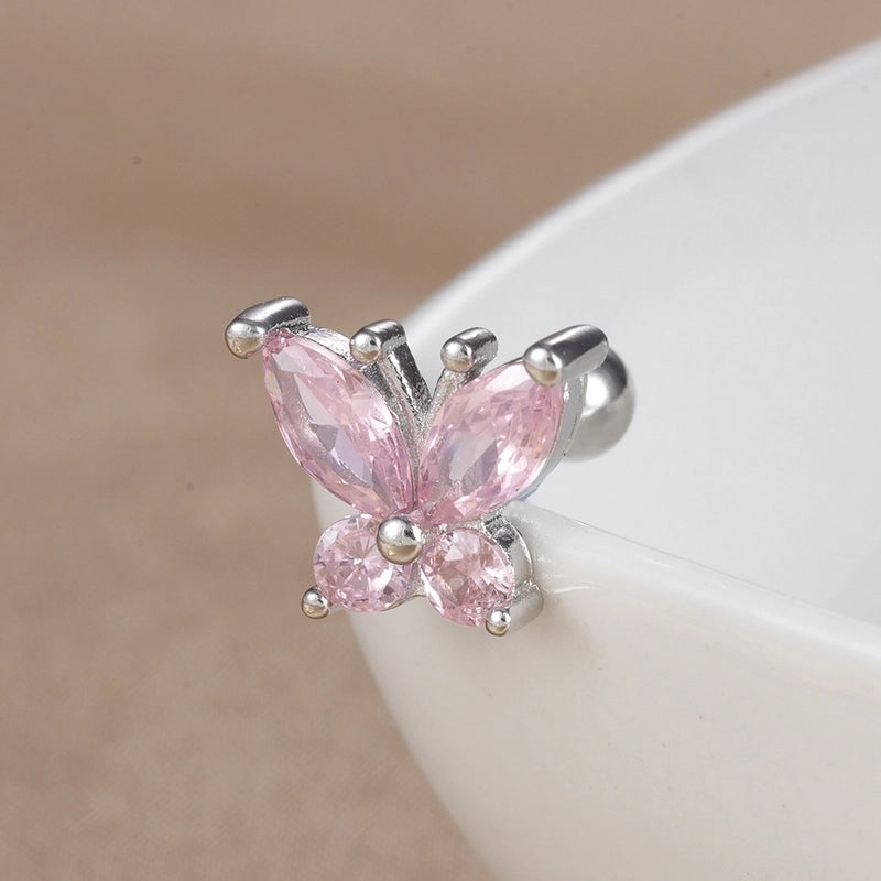 1 Piece Ear Cartilage Rings & Studs IG Style Ice Cream Heart Shape Candy 304 Stainless Steel Inlay Zircon 18K Gold Plated Ear Cartilage Rings & Studs