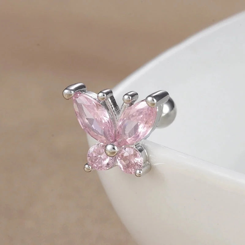 1 Piece Ear Cartilage Rings & Studs IG Style Ice Cream Heart Shape Candy 304 Stainless Steel Inlay Zircon 18K Gold Plated Ear Cartilage Rings & Studs