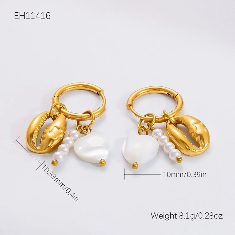1 Pair Minimalist Sun Hippocampus Solid Color Pearl Inlay 304 Stainless Steel Turquoise Zircon Drop Earrings Earrings