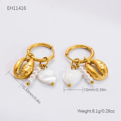 1 Pair Minimalist Sun Hippocampus Solid Color Pearl Inlay 304 Stainless Steel Turquoise Zircon Drop Earrings Earrings