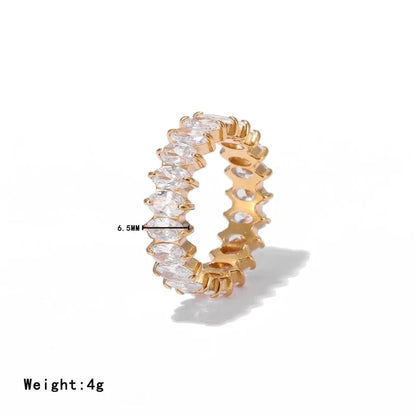 Luxurious Commute Shiny Geometric 304 Stainless Steel Zircon White Gold Plated Gold Plated Hollow Out Inlay Stainless Steel Rings