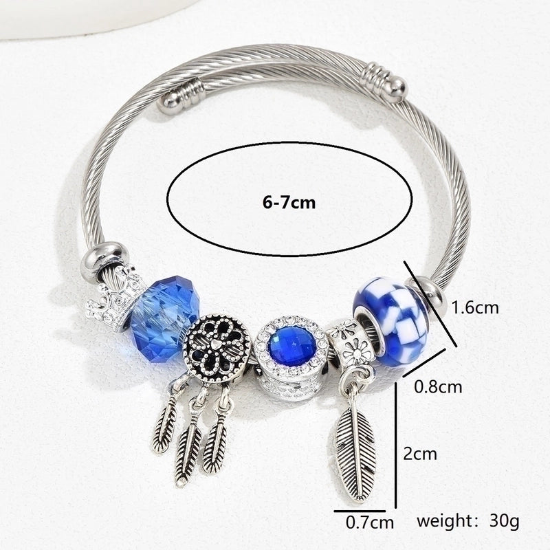 Cute Fashion Sweet Devil\'S Eye Feather Flower 201 Stainless Steel 18K Gold Plated Zircon Bangle In Bulk