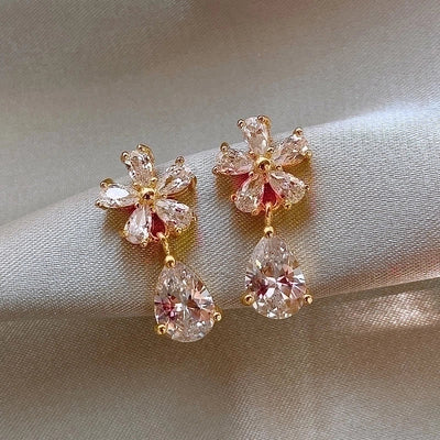 3 Pieces Sweet Heart Shape Rose Flower Inlay Imitation Pearl Alloy Rhinestones Earrings