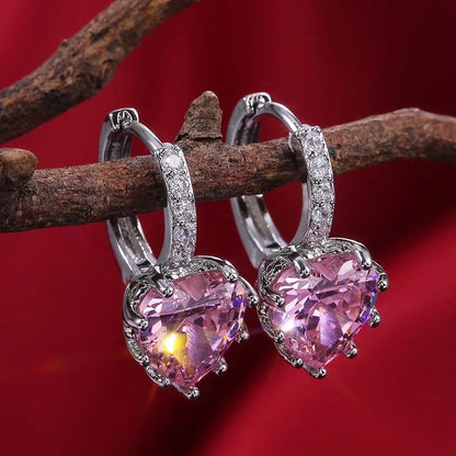 Fashion Multi-color Zircon Heart Copper Earrings
