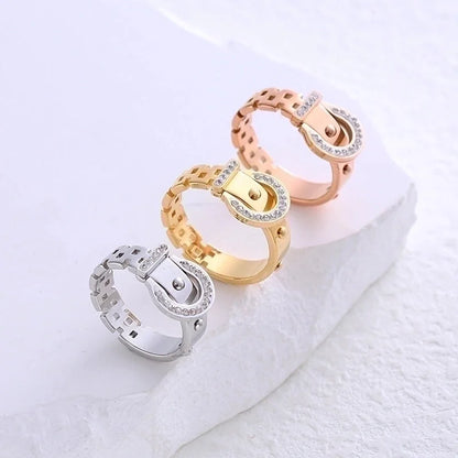 304 Stainless Steel 18K Gold Plated Rose Gold Plated Casual Plating Inlay Solid Color Artificial Rhinestones Rings