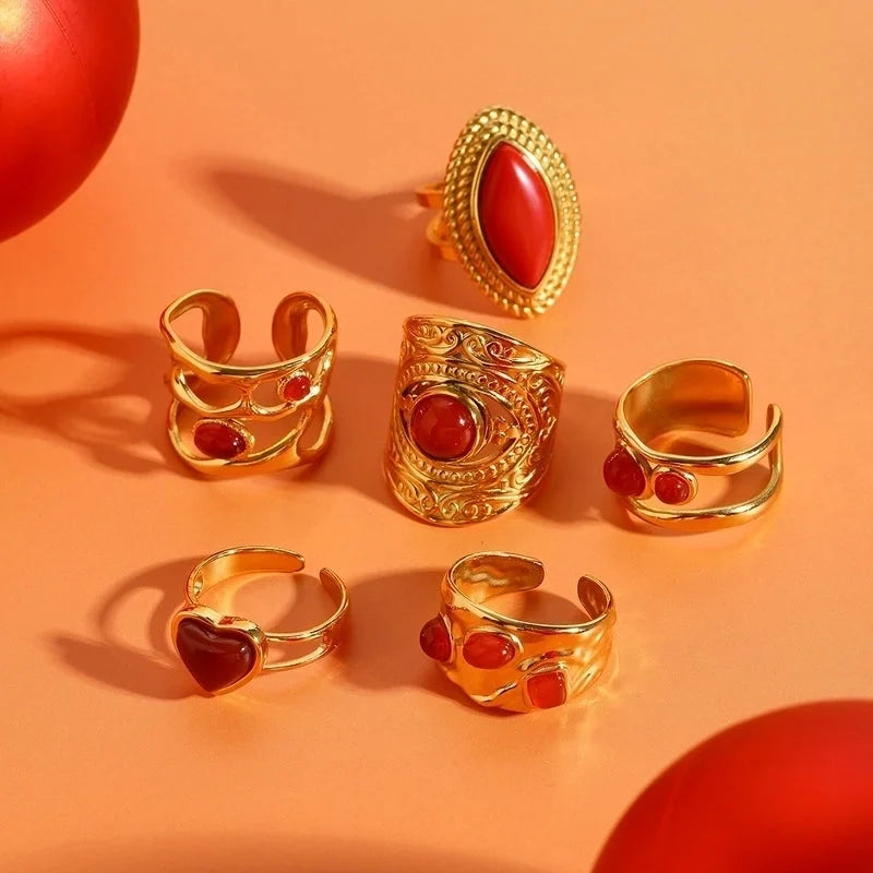 Exaggerated Punk Geometric 304 Stainless Steel 18K Gold Plated Rings