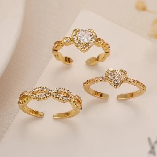 Minimalist Heart Shape Copper 18k Gold Plated Zircon Open Rings In Bulk