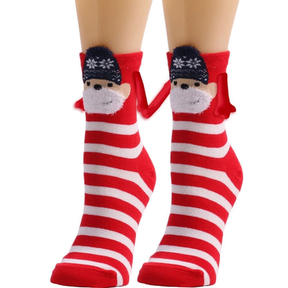 New Popular Christmas Socks Autumn And Winter Cotton Magnet Magnet Hand-holding Socks Mid-calf Length Socks In Stock