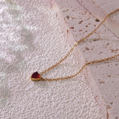 Sweet Minimalist Commute Heart Shape 304 Stainless Steel Rhinestones Birthstone 18K Gold Plated Inlay Necklace