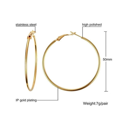 1 Pair Minimalist Geometric 304 Stainless Steel Gold Plated Hoop Earrings