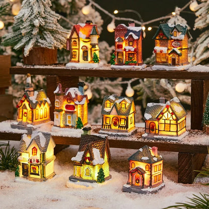 Christmas Small Ornaments Holiday Decorations Christmas Eve House Micro Landscape Luminous Desktop Window Scene Layout Gift