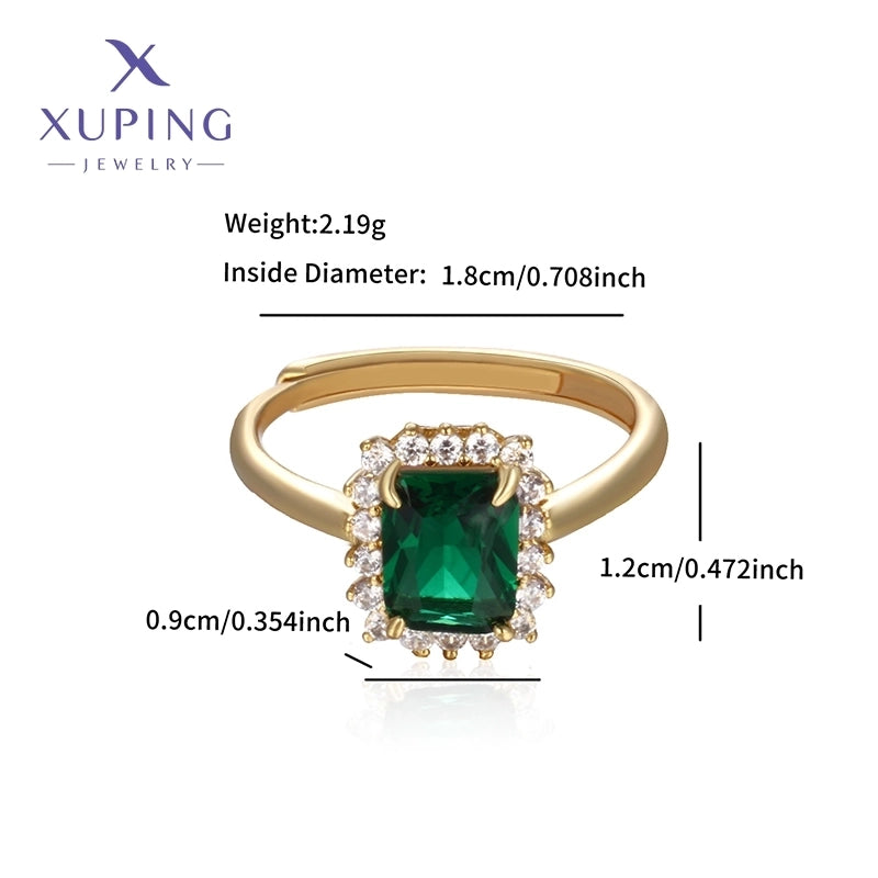 6 Pieces Elegant XUPING Square Copper Artificial Gemstones 18K Gold Plated Inlay Open Rings