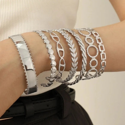 Titanium Steel 18K Gold Plated IG Style Cool Style Plating Circle Waves Bangle