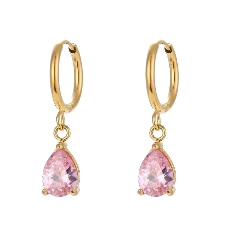 Fashion Water Droplets Plating Inlay 304 Stainless Steel Zircon 18K Gold Plated Drop Earrings
