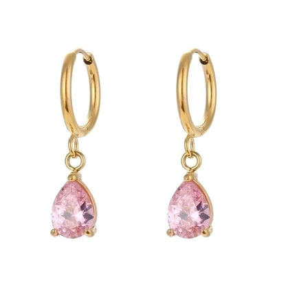 Fashion Water Droplets Plating Inlay 304 Stainless Steel Zircon 18K Gold Plated Drop Earrings
