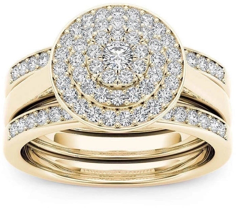 Fashion Flower Alloy Plating Artificial Gemstones Women\'S Ring Sets