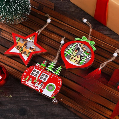 Christmas Christmas Tree Star Wood Party Hanging Ornaments