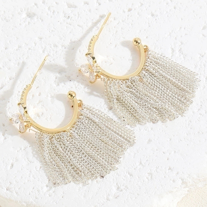 1 Pair Elegant Tassel Sequins Plating Inlay Brass Zircon 14k Gold Plated White Gold Plated Drop Earrings