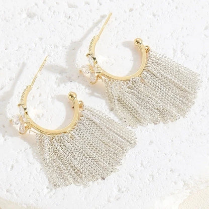 1 Pair Elegant Tassel Sequins Plating Inlay Brass Zircon 14k Gold Plated White Gold Plated Drop Earrings