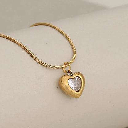 Princess Cute Classic Style Heart Shape 304 Stainless Steel Zircon Inlay Stainless Steel Necklaces