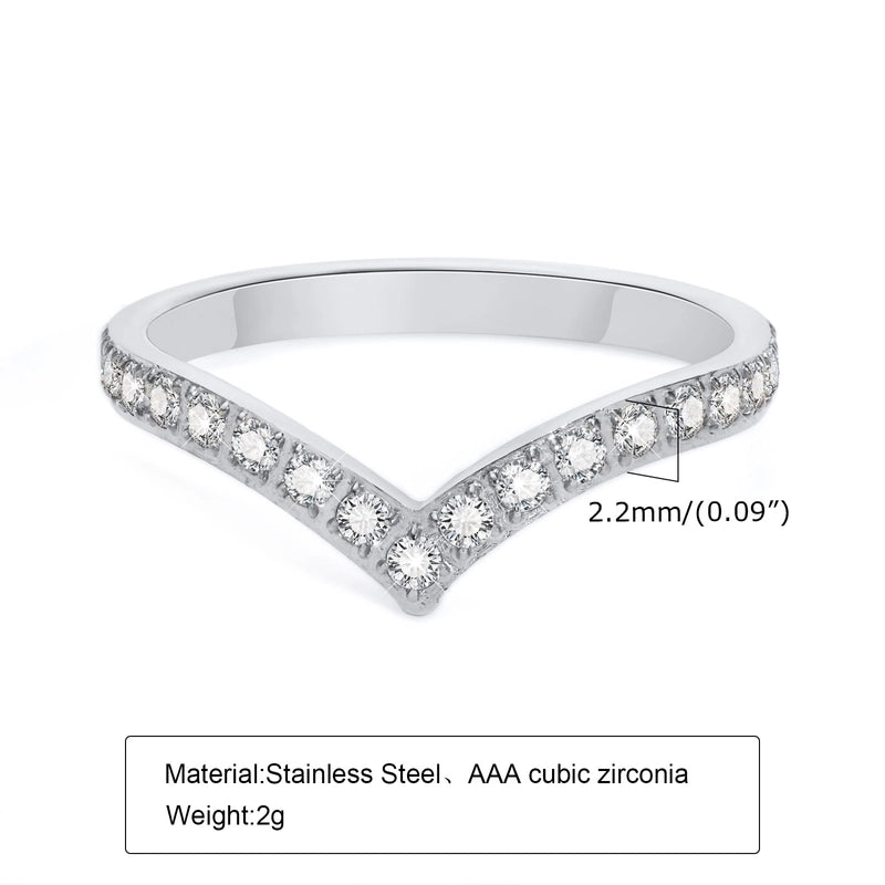Fashion V Shape 304 Stainless Steel Zircon Inlay Stainless Steel Rings