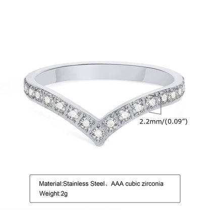 Fashion V Shape 304 Stainless Steel Zircon Inlay Stainless Steel Rings