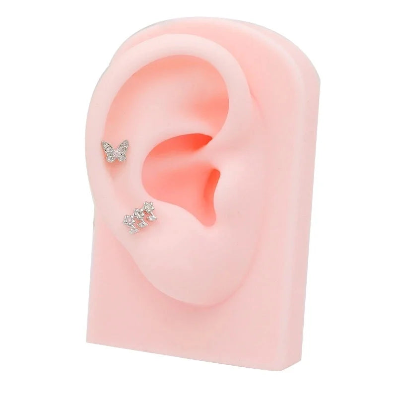 1 Piece Casual Classic Style Heart Shape Butterfly Bow Knot 316 Stainless Steel Copper Resin Rhinestones Glass White Gold Plated Stainless Steel Earrings