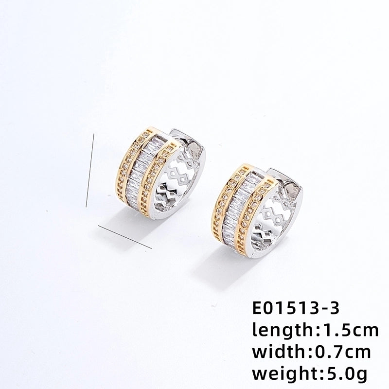 1 Pair Minimalist Commute Color Block Three-dimensional Inlay Copper Zircon Gold Plated Silver Plated Earrings