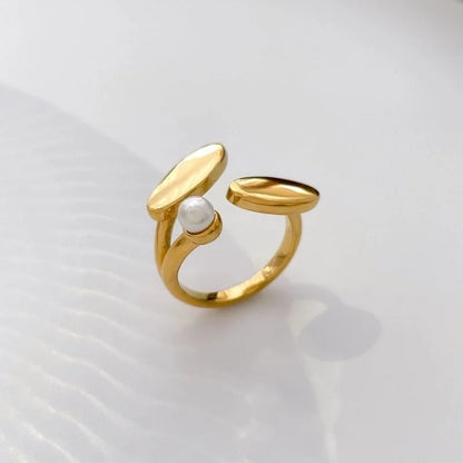 Retro French Style Geometric Titanium Steel Pearl Inlay Rings