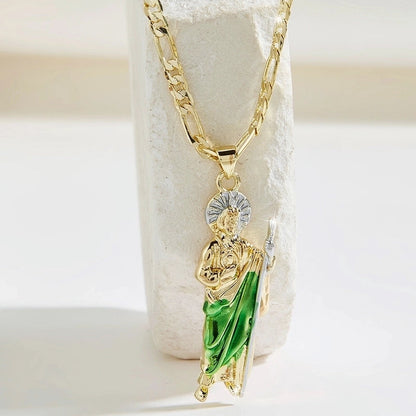 Vintage Style Classic Style Human Geometric Father St. Jude Copper 18K Gold Plated Pendant Necklace