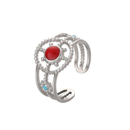 Ethnic Style Sun Star 304 Stainless Steel Artificial Gemstones Rhinestones Enamel Inlay Open Rings