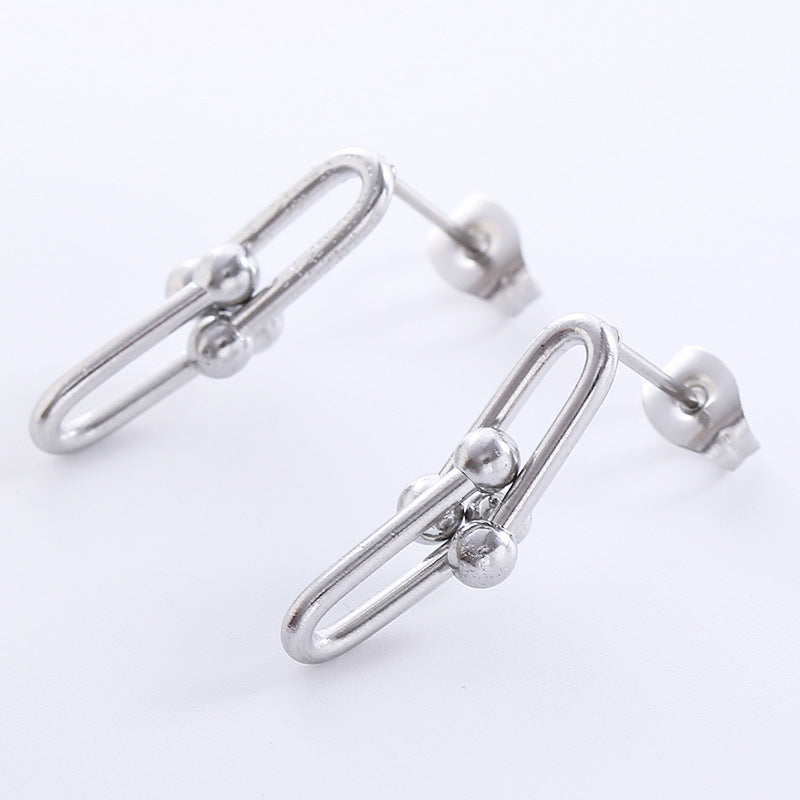 Minimalist Chain U-Shape Stainless Steel Electroplating Stud Earrings