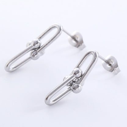 Minimalist Chain U-Shape Stainless Steel Electroplating Stud Earrings