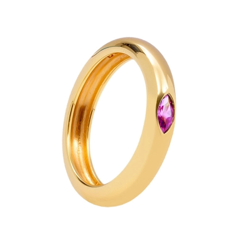 European And American Inlaid Multicolor Zircon 18k Gold-plated Smooth Copper Ring