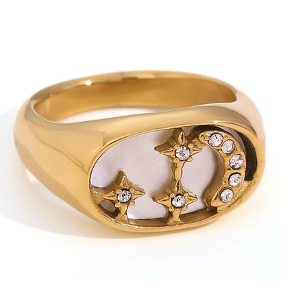 Women Fashion Circle Geometric Stainless Steel 18K Gold Plated Rings