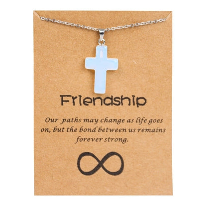 Minimalist Cross Stainless Steel Natural Stone Titanium Steel Plating Pendant Necklace